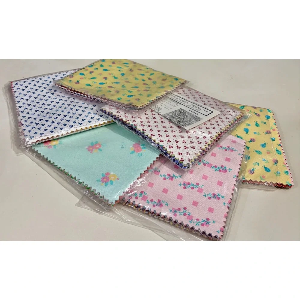Vintage 1970s Patchwork Quilt Squares 6x6 Precut Fabric Lot Floral Calico NOS